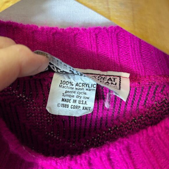 VTG 80s The Great American Sweater Co. Pink Purple 3D Chunky LS  Sweater M - Picture 9 of 12